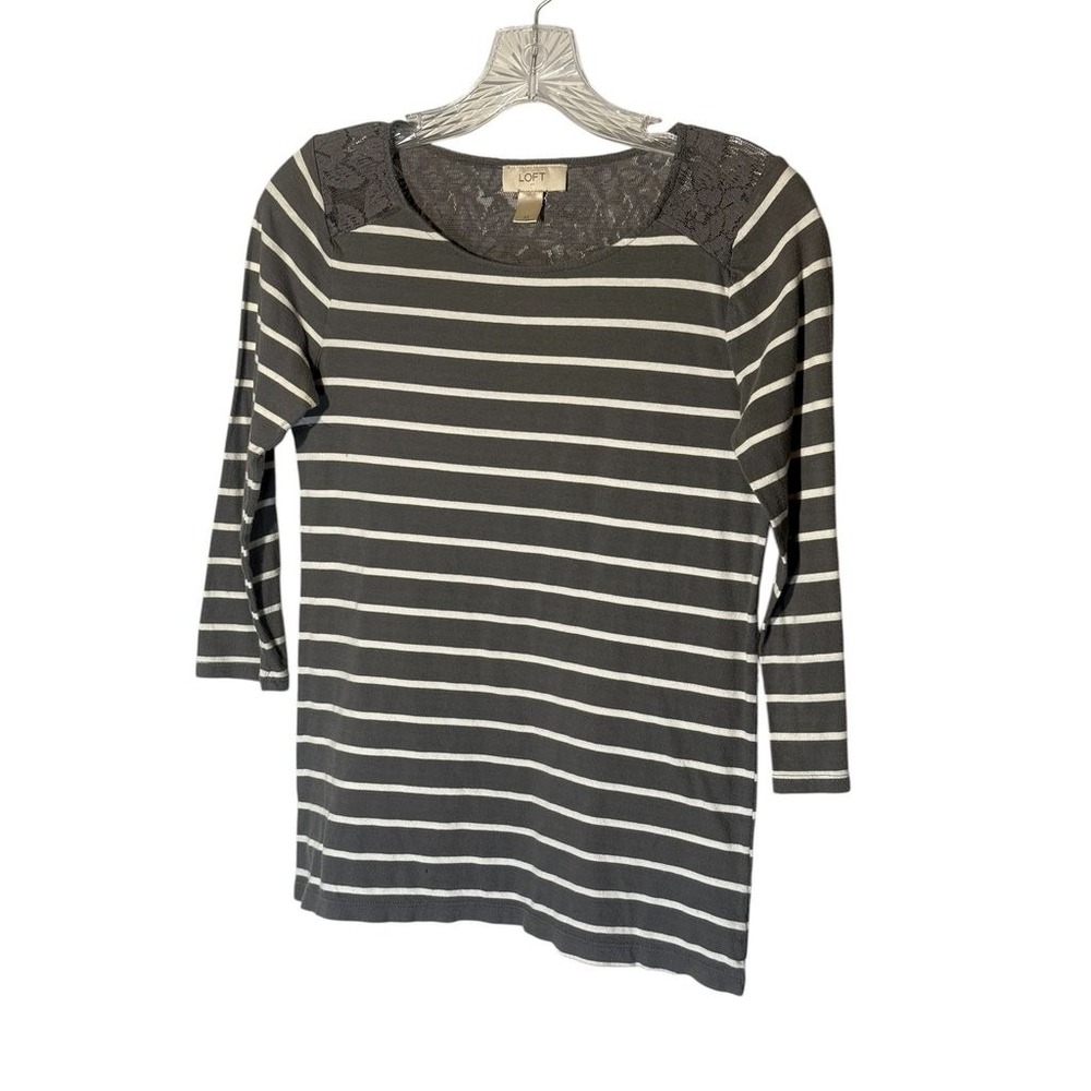 LOFT Striped Lace Detail Top XS‎ 3/4 Sleeve